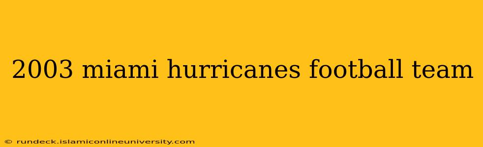 2003 miami hurricanes football team